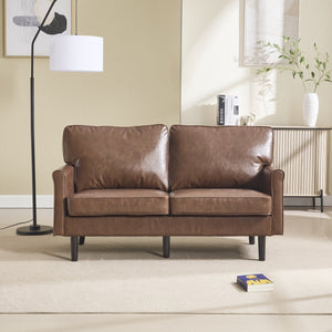 English Elm Loveseat Modern Mid-Century 2-Seater with USB Type-C Charging, Removable Zippered Covers, Sturdy Wood Legs Brown PU W395P238821