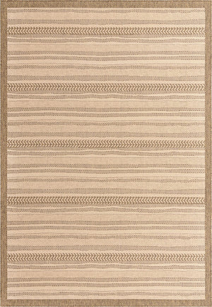 Unique Loom Outdoor Border Lines Machine Made Border Rug Beige, Beige/Brown 7' 10" x 11' 4"