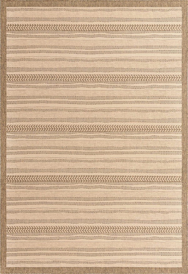 Unique Loom Outdoor Border Lines Machine Made Border Rug Beige, Beige/Brown 7' 10" x 11' 4"