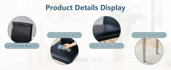 English Elm Four PU dining chairs with sleek silver metal legs, ergonomic PU seats, anti-slip feet, easy assembly, modern minimalist style Black+Silver W1151P269018