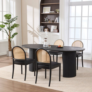 English Elm Rattan Backrest Dining Chairs Set of 2 Teddy Fabric Cushion Solid Wood Legs Kitchen Black W3244P475533