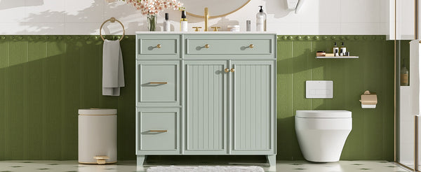 English Elm 36" Modern Bathroom Vanity with Ceramic Sink, Soft-Close Doors, Double-Layer Drawer & Storage Elegance Green N729P289163F