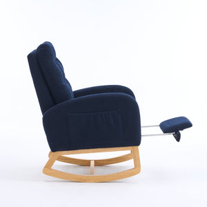 English Elm LY-5104 Plush High-Back Rocking Chair with Footrest & Storage Pocket, Ergonomic Foam Cushion for Nursery Blue W2231P292993