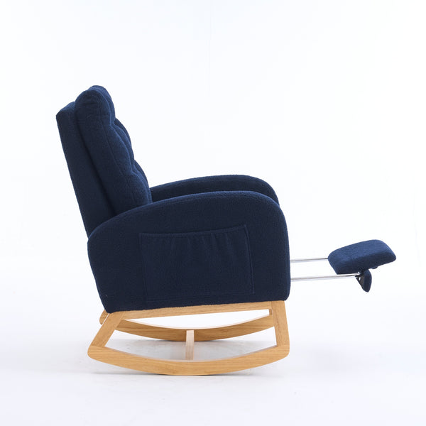 English Elm LY-5104 Plush High-Back Rocking Chair with Footrest & Storage Pocket, Ergonomic Foam Cushion for Nursery Blue W2231P292993