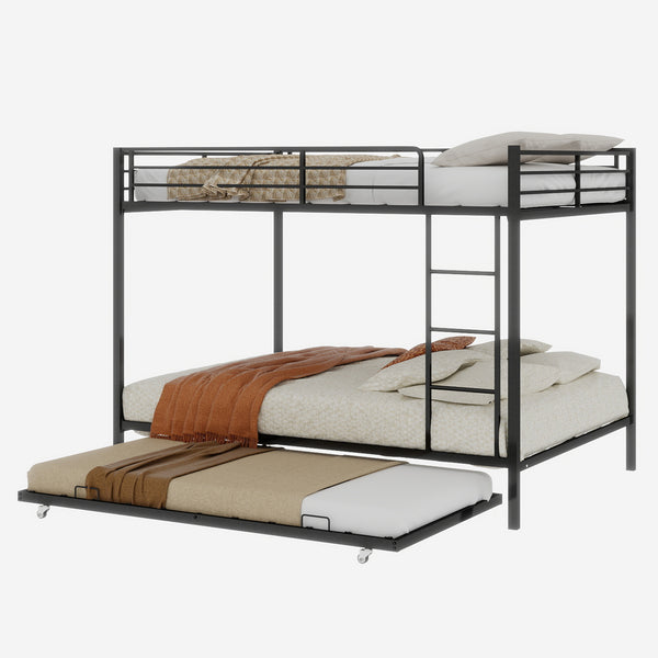 English Elm Durable Square Tube Iron Bunk Bed With Trundle - Modern Minimalist Design For Kids & Guest Rooms W1935P360860