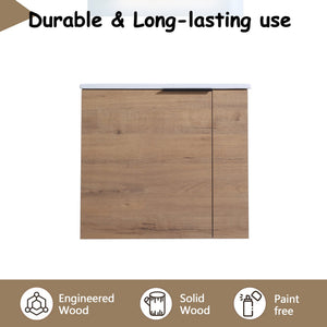 English Elm Bathroom Vanity Ceramic Sink 22" Floating Wall-Mount Vanity with Matte Black Handle and Soft Close Door Imitative Oak W99968770