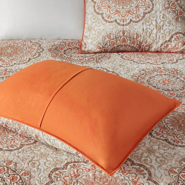 English Elm 6 Piece Reversible Quilt Set with Paisley Motif and Neutral Reverse, Embroidered Throw Pillows Included Orange 23.23 L x 18.11 W x 11.42 H B03597403