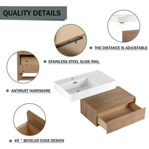English Elm 30 Inch Wall-Mounted Bathroom Vanity With Resin Sink, Soft Close Drawer & Modern Oak Finish W999S00257