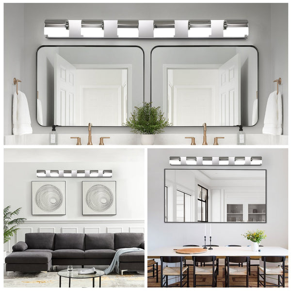 English Elm Modern 6-Light LED Bathroom Vanity Light Chrome Stainless Steel Acrylic 48" Dimmable 6000K Brightness W1340P206824