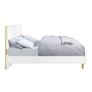English Elm Gaines High Gloss Finish EK Bed Frame with Wave Pattern Design, 39 Slats, 660lb Capacity, KD Structure White 86 L x 19 W x 7 H B2726S00418