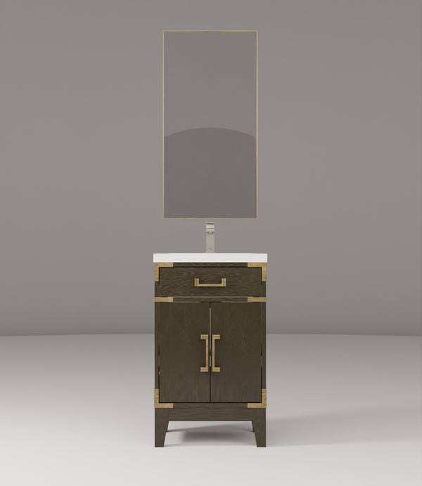 English Elm Brown Oak Single Bath Vanity Set With Acrylic Countertop, Mirror & Chrome Faucet For Small Spaces B2731S01998