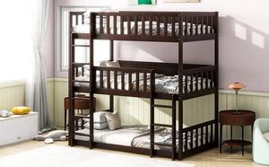 English Elm Twin Size Triple Bunk Bed In Espresso - Space-Saving Rubberwood Design With Ladders And Guardrails W504S00243-GIGA