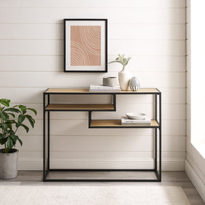 English Elm Walker Edison - Modern Minimal Floating Shelf Entryway Table Coastal Oak — Sleek MDF & Powder-Coated Steel, Warp-Resistant, 2 Display Shelves, Wall-Mount Ready B185P168981
