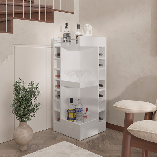 English Elm Glen Glen Lyon Bar Cabinet Corner White – Engineered Wood Wine Storage, Shelf & Lower Compartment, Durable Design B092P269907