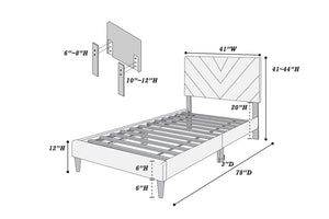 English Elm Twin Bed With Plush Velvet Upholstery & Adjustable Headboard For Ultimate Comfort & Style B089P240514-GIGA