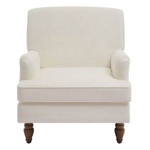 English Elm Vintage Linen Armchair with Rolled Arms and Turned Wood Legs — Plush Cushions, Sturdy Support, Timeless Accent for Living Spaces Cream 29.84 L x 29.5 W x 18.42 H N701P326070C