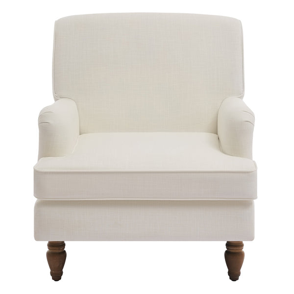 English Elm Vintage Linen Armchair with Rolled Arms and Turned Wood Legs — Plush Cushions, Sturdy Support, Timeless Accent for Living Spaces Cream 29.84 L x 29.5 W x 18.42 H N701P326070C