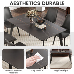 English Elm 55.12" Modern Artificial Stone Dining Table With Dark Grey Metal Legs - Seats 6 For Stylish Gatherings W1535S00519