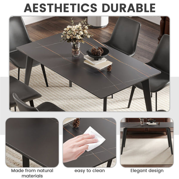 English Elm 55.12" Modern Artificial Stone Dining Table With Dark Grey Metal Legs - Seats 6 For Stylish Gatherings W1535S00519