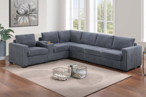 English Elm Modern Corduroy L-shaped Sectional with Usb Charging Console Cup Holders Living Room Dark Gray B011S02209