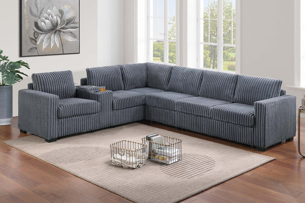 English Elm Modern Corduroy L-shaped Sectional with Usb Charging Console Cup Holders Living Room Dark Gray B011S02209