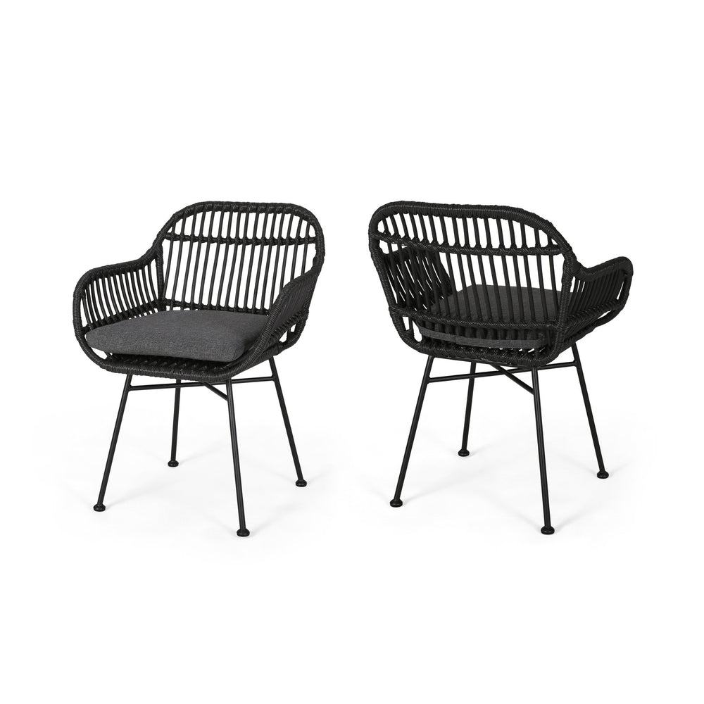 English Elm Rodney Polyethylene Rattan Accent Chair Set Woven Over Steel Frame for Modern Living 65036.00GRY