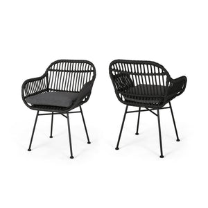English Elm Rodney Polyethylene Rattan Accent Chair Set Woven Over Steel Frame for Modern Living 65036.00GRY