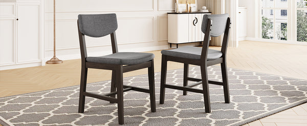 English Elm 4-piece Farmhouse Solid Wood Dining Chairs Upholstered Gray Fabric Curved Back Seating Espresso N752P368504P