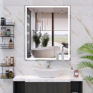 English Elm 30x36 LED Bathroom Mirror Silver Frame, Touch Dimmer, Anti-Fog, IP44 Waterproof, Tray Shelf, Smart Memory Lights W708P176757