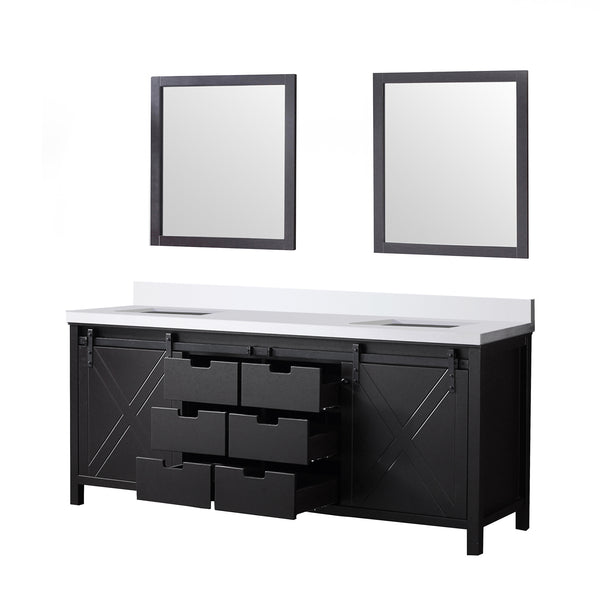 English Elm Brown Double Bath Vanity 80" W x 22" D with Cultured Marble Top, Soft-Close Drawers, Mirrors Included B2731S00904
