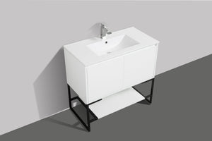 English Elm 36" Floating Bathroom Vanity Base Glossy White Wall Mount Soft Close Cabinet W1920P263626