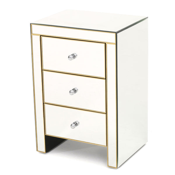 English Elm Christopher Knight Home® - Elegant Mirrored Nightstand Gold-Edged 3-Drawer Accent Table with Ample Storage & Reflective Glam (26") 57778.00