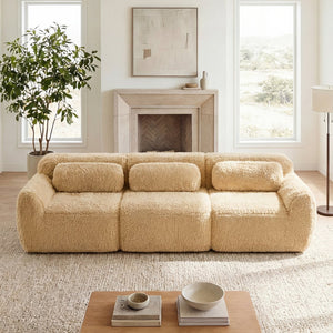 English Elm 114''soft Plush Modular Sectional Sofa with Cloud Cushions for Living Room Theater Light Khaki W714S01567