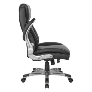 OSP Home Furnishings Executive Tufted Bonded Leather Office Chair with Lumbar Support and Flip up Arms Black ECH75137-EC3