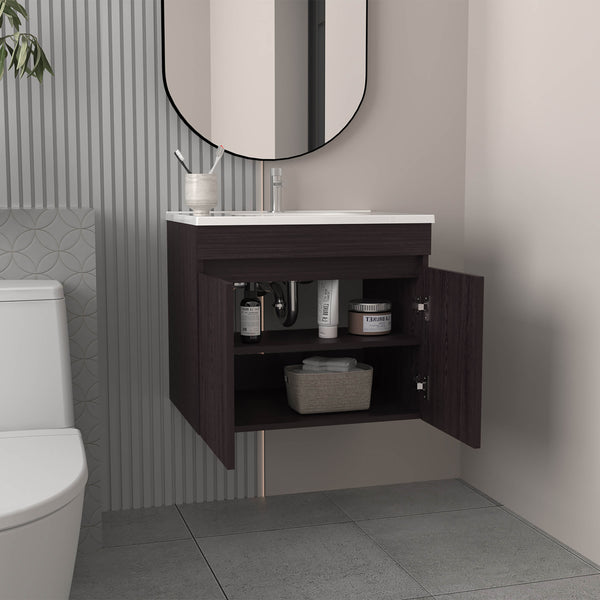 English Elm Bathroom Sleek Single-Door Vanity with Integrated Sink — Modern Minimalist Engineered Wood Storage, Durable & Eco-Friendly Black 28.74 L x 23.23 W x 12.99 H B097P296873