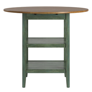 Homelegance By Top-Line Theordore Antique Finish 2 Side Drop Leaf Round Counter Height Table Sage Rubberwood