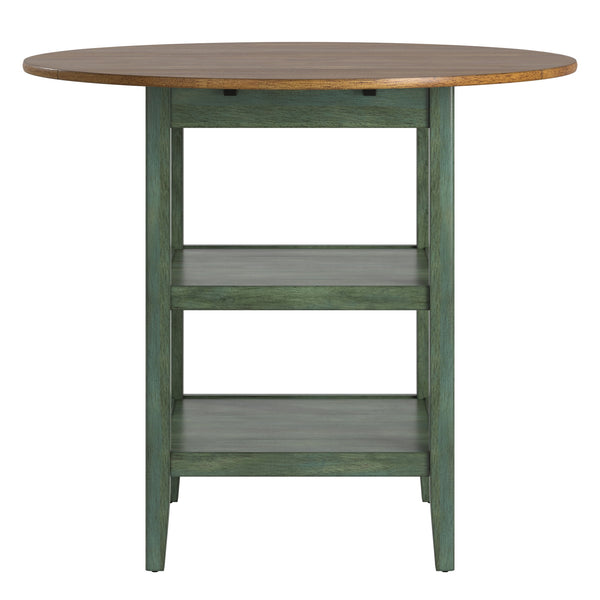 Homelegance By Top-Line Theordore Antique Finish 2 Side Drop Leaf Round Counter Height Table Sage Rubberwood