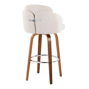 English Elm Fixed-height Swivel Barstools Velvet Seat Walnut Legs Chrome Footrest Set 2 B202S01899