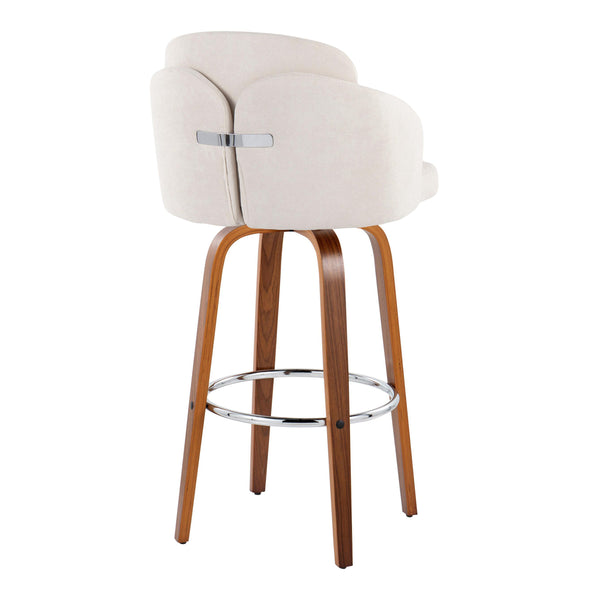 English Elm Fixed-height Swivel Barstools Velvet Seat Walnut Legs Chrome Footrest Set 2 B202S01899