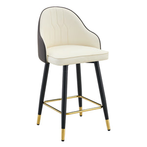 English Elm Set of 2 Pu Leather Barstools with Gold Footrest Curved Back for Kitchen Island Dark Gray,White+Black W1151P383772