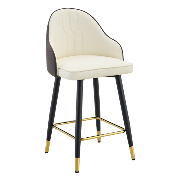 English Elm Set of 2 Pu Leather Barstools with Gold Footrest Curved Back for Kitchen Island Dark Gray,White+Black W1151P383772