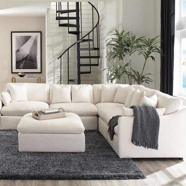 English Elm Greeley Ivory Upholstered Armless Chair — Plush Deep Cushions, Tailored Topstitching, Modern Modular Accent Seat B062P378400