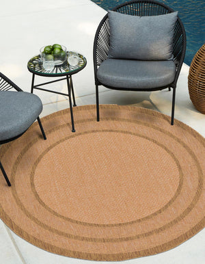 Unique Loom Outdoor Border Multi Border Machine Made Border Rug Tan, Light Brown 6' 1" x 6' 1"