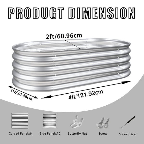 English Elm 2Pcs Galvanized Raised Garden Bed Kit 4x2x1ft – Rust-Resistant Modular Planters, Easy Assembly W840P310519