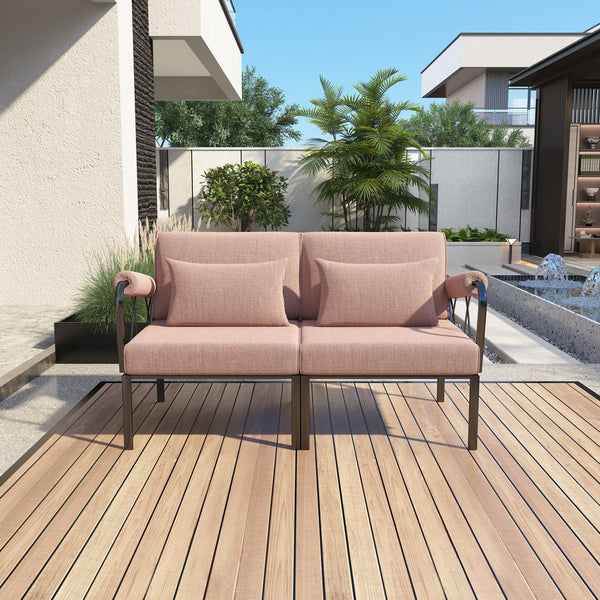 English Elm Rajni Powder-Coated Black & Pink Patio Set, 2 Upholstered Chairs, Weatherproof, 220lb Cap. B2726S00272