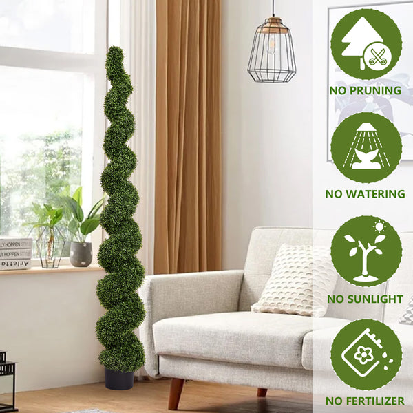 English Elm 7ft Spiral Faux Boxwood Topiary Sculpted Artificial Tree for Patio Porch Entryway W2945P279014