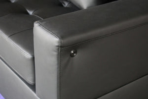 English Elm Genesis 85"W Black Pvc Fabric Sofa With Led Mood Lighting, Usb Ports, Storage Console & Cupholders B061S00868