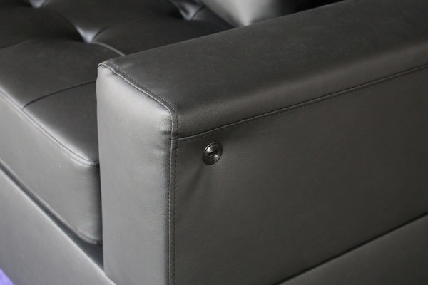 English Elm Genesis 85"W Black Pvc Fabric Sofa With Led Mood Lighting, Usb Ports, Storage Console & Cupholders B061S00868