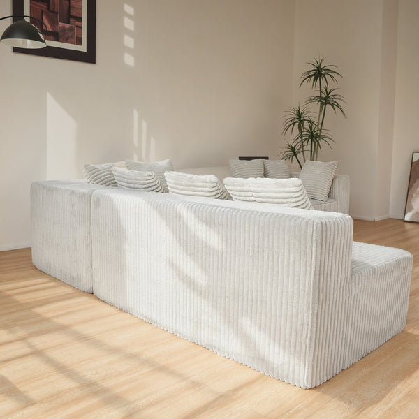 English Elm Modular U-Shaped Sectional Sofa - Customizable 130-Inch Chaise Lounge In Beige Corduroy For Modern Spaces W3276S00008