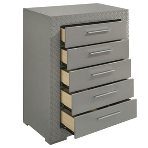 English Elm Pierce Five Drawer Chest with Diamond Emboss Texture and Sleek Contemporary Bedroom Storage Grey B062P447672